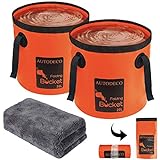 AUTODECO 2 Pack Collapsible Bucket 5 Gallon Container Folding Water Bucket Portable Wash Basin for Outdoor Travelling Camping Fishing Gardening Car Washing Orange 20L