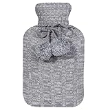 samply Hot Water Bottle with Knitted Cover, 2L Hot Water Bag for Pain Relief, Menstrual Cramps, Hot and Cold Compress, Hand & Feet Warmer, Bed Warmer, Hot Bottle Water Bag for Kids, Men & Women, Grey