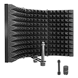 Pyle Microphone Isolation Shield- 3 Panel Noise Absorbing Record Booth Studio Acoustic Vocal Dampening Filter w/ 1.6'Thick Foam, Adjustable Mic Depth, Removable Shock Mount, Universal ⅝' Threading