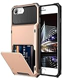 Vofolen Case for iPhone 8 Plus 7 Plus 6s Plus Wallet Card Holder 4-Slot Pocket Scratch Resistant Dual Layer Protective Bumper Rugged Rubber Armor Hard Shell Cover for iPhone 6 6S 7 8 Plus Rose Gold