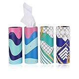 Car Tissue Holder with Facial Tissue Bulk, Car Tissues Box Round Container - Tissue Tubes for Car, Travel Tissues Perfect for Car Cup Holder - 4PK (Blue)