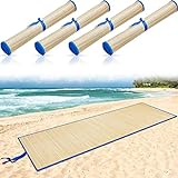 Qunclay 4 Packs Straw Beach Mat Waterproof Non Slip Straw Mat Foldable Lightweight Picnic Mat with Trim for Camping Sunbathing Picnic Floor Yoga(Blue, 70 x 24 Inch)