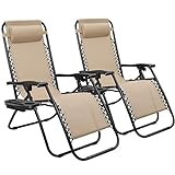 Devoko Patio Zero Gravity Chair Outdoor Folding Adjustable Reclining Chairs Pool Side Using Lawn Lounge Chair with Pillow Set of 2 (Beige)
