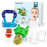 Baby Fruit Feeder/Food Feeder Pacifier for Babies (2 Pack) - HAOBAOBEI Mesh Teethers for Babies, Infant Teething Toy in Appetite Stimulating Colors, Bonus Includes 3 Sizes Silicone Pouches