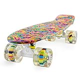 Skateboard Dog 22 inch Retro Mini Skateboards Kids Board for Boys Girl Youth Beginners Children Toddler Teenagers Adults 5 to 6 Year Old (Bending Color Lines)