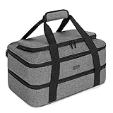 Trunab Double Decker Casserole Carrier for Hot or Cold Food Insulated Casserole Dish Carrier Thermal Tote Bag for Picnic, Fits 9'×13' Baking Dish, Grey