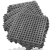 16Pack Drainage Interlocking Tiles, 12”x12” Non-Slip Pool Bathtub Drain Tiles for Flooring, Soft PVC Splicing Modular Cushion Mat, Vented Floor Tiles for Locker Room Basement Stairs