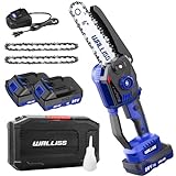 WALLISS Mini Cordless Chainsaw with Brushless Motor - 6 Inch Electric Handheld Power Saw with 35ft/s Chain Speed - Perfect for Tree Trimming, Branch Pruning and Wood Cutting - Battery-Powered