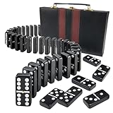 Playbees Jumbo Double Six Dominoes Set - 28 Black Classic Tiles in Faux Leather Case - Fun Educational Toy for Kids, Boys, Girls, Classroom Kit, Classic Game Night Party Favors Set, Travel-Friendly