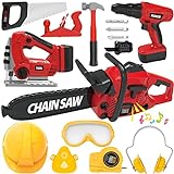 Kids Tool Set with Electric Toy Drill Chainsaw Jigsaw Toy Tools, Realistic Kids Power Construction Pretend Play Tools Set Toy STEM Playset Toddler Toys Kit for Toddler Boy Girl Kid Child Tool Set Toy