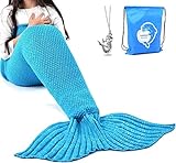 LAGHCAT Mermaid Tail Blanket Crochet Mermaid Blanket for Adult, Soft All Seasons Sleeping Blankets, Classic Pattern (71'x35.5', Blue)