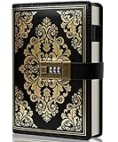 Lock Journal Vintage for Women Leather Diary with Lock Refillable Personal Locking Locked Black Journal with Lock for Men Writing Secrets Notebook with Combination Password, 5.5 x 8, Lined Pages