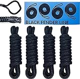 WindRider Boat Fender Lines 4 Pack of 3/8in 6ft Black Line, Whipped Ends, 5in Loops - Rope for Docking and Pontoon Boat Accessories Line for Fenders and Bumpers Boat Dock Boat Dock Lines & Rope