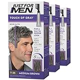 Just For Men Touch Of Gray, Gray Hair Coloring for Men with Comb Applicator, Great for a Salt and Pepper Look - Medium Brown, T-35 - Pack of 3 (Packaging May Vary)