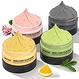 4 Pcs Clay Mask Kit, Turmeric Vitamin C Clay Mask , Green Tea Mask, Dead Sea Mud Mask, Rose Clay Mask, Skin Care Face Mask Clay Facial Mask for Deep Cleansing, Moisturizing and Refining Pores (240g in Total)