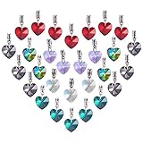 PH PandaHall 6 Colors Heart Glass Charms Pendants, 30pcs Faceted Heart Crystal Dangle Charms with Bail Hanger Large Hole Beads for Wedding Valentine's Day Mother Necklace Bracelets Making, Hole: 5mm