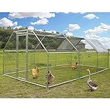 Large Metal Chicken Coop Walk-in Poultry Cage Hen Run House Rabbits Habitat Cage Flat Roofed Cage with Waterproof and Anti-Ultraviolet Cover for Outdoor Backyard Farm Use (18.4’ L x 9.2’ W x 6.4’ H)