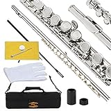 Glory Closed Hole C Flute With Case, Tuning Rod and Cloth,Joint Grease and Gloves Nickel Siver