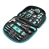 Amazon Basics Tool Set with Easy Carrying Round Pouch - 104-Piece, Turquoise