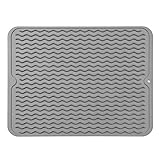 MicoYang Silicone Dish Drying Mat for Multiple Usage,Easy clean,Eco-friendly,Heat-resistant Silicone Mat for Kitchen Counter or Sink,Refrigerator or Drawer liner Grey L 16 inches x 12 inches