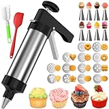 Cookie Press, Cookie Maker, Stainless Steel Cookie Press Kit with 13 Cookie Discs & 8 Icing Nozzles, Spritz Cookie Press for Making & Decorating Cookies Sets