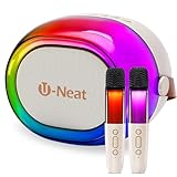 U-Neat Karaoke Machine for Kids Adults, Portable Bluetooth Speaker with 2 Wireless Microphones, Singing Machine for Adults Kids with LED Lights, Ideal for Girls and Boys
