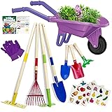 Qtioucp Kids Gardening Tools Outdoor Toys Set Backyard Play with Wheelbarrow Educational STEM Learning Pretend Toys Outdoor Indoor for Toddlers Kids Boys Girls (Purple)