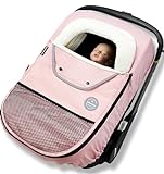Mamatepe Winter Car Seat Cover for Babies,Carrier Cover with Zippers and Elastic Edge, Carseat Canopy to Protect Baby from Cold Wind,Rain & Snow Repellent, Universal Fit for Infant Car Seat (Pink)