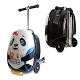 Flyte Scooter Suitcase Folding Kids Luggage – Penni the Panda, 18 Inch Hardshell, Ride On with Wheels, 2-in-1, 25 Litre Capacity