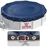 15 ft Round Pool Cover for Above Ground Pools, Above Ground Pool Cover, Swimming Pool Cover, Winter Pool Cover, Keeps Out Debris, Cold and UV Resistant, Supreme Mesh, Navy Blue