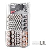 Reeyox Battery Organizer | Wall-Mount Battery Storage Case| Holds 93 Batteries AA AAA C D 9V - with Battery Tester BT-168