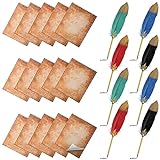 24 Pack Vintage Feather Pens and Sticky Notes Set 12 Pcs Feather Quill Ballpoint Pens Bulk 12 Pad 3x4 Sticky Notes Feather Pens Set for Writing Kids School Office Party Favors Supplies