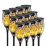 Solar Tiki Torch Lights with Flickering Flames for Garden, Torch Stake Light Outdoor Decorative, Waterproof Landscape Flame Lights with Auto On/Off for Garden Party Pathway (12 Pack Yellow, 12 LEDs)