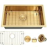 MILOSEN Gold RV Kitchen Sink, RV Camper Kitchen Sink, Small Single Bowl RV Sinks for a Camper Kitchen, 25×15 inch Undermount RV Sink with Gold Basket Strainer