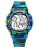 AZLAND 7 Colors Flashing, 3 Multiple Alarms Reminder Sports Kids Wristwatch Waterproof Boys Girls Digital Watches (Camo)