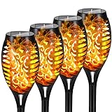 Futuriol Solar Outdoor Lights, 4Pack 12LED Solar Tiki Torches with Flickering Flame for Garden Decor, Mini IP65 Waterproof Solar Powered Landscape Flame Lights for Yard Pathway Patio, Yellow