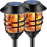 ZOOHAR Solar Outdoor Lights,Extra-Tall Solar Torches with Flickering Flame 2-Pack Waterproof Garden Lights,Stainless Steel Pathway Lighting Garden Decor, Yard Decorations Outdoor Auto On/Off