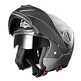 AHR Motorcycle Dual Visor Modular Flip up Full Face Helmet DOT Approved - AHR Helmet RUN-M for Adult Motorbike Street Bike Moped Racing (Black, L)