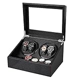 J&T Technology 4 Automatic Watch Winder with 6 Storage Case for Man/Woman's Watches,Japanese Mabuchi Quiet Motor- AC Adapter Included(Carbon Fiber Leather)