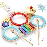 ZHUSI Kids Drum Set for Toddler 8 in 1 Montessori Musical Instruments, Portable Musical Table Baby Musical Toys Wooden Percussion Instruments Months Birthday Gifts for Girls Boys
