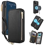 CIVICASE for iPhone 13 Pro Zipper Case,2 in 1 Wallet Case Magnetic Detachable,RFID Card Protection,6 Card Slots Zipper Pocket Handbag,Wireless Charging Compatible Magsafe - Black