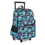 Tilami Rolling Backpack 18 inch Double Handle Wheeled Boys Girls Travel School Children Luggage Toddler Trip, Flamingo Black