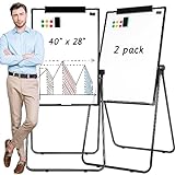 2 Pcs Dry Erase Board with Stand 28 x 40 Stand White Board Magnetic Dry Erase Board Double Sided Height Adjustable Flip Chart Easel Portable Foldable Whiteboard for Home Office Classroom