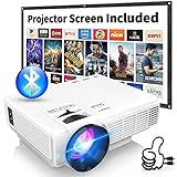 Updated Mini Projector with Bluetooth and Projector Screen, 9500Lumens Full HD 1080P Portable Video Projector, Home Theater Movie Projector Compatible with HDMI,USB,AV,Laptop,Smartphone