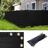 Amgo 6' x 50' Black Fence Privacy Screen Windscreen,with Bindings & Grommets, Heavy Duty for Commercial and Residential, 90% Blockage, Cable Zip Ties Included, (Available for Custom Sizes)