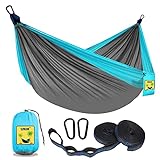 SZHLUX Camping Hammock Double & Single Portable Hammocks with 2 Tree Straps and Attached Carry Bag,Great for Outdoor,Indoor,Beach,Camping,Light Grey / Sky Blue