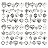 WOCRAFT 120pcs Antique Silver Heart Charms for Jewelry Making Alloy Valentine's Day Wedding Heart Charms for DIY Crafts (SN017)