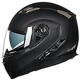 ILM Bluetooth Integrated Modular Flip up Full Face Motorcycle Helmet Sun Shield Mp3 Intercom Model 953 (L, Matte Black)