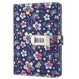 koboome PU Leather Diary with Lock, A5 Size Diary with Combination Lock Digital Password Journal Locking Journal Diary (Multicolor)