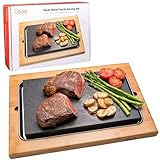 Cooking Stone (12.5' x 7.5') w Bamboo Platter - Extra Large Lava Hot Stone Tabletop Grill- Cooking Platter and Cold XL Lava Rock for Indoor BBQ, Hibachi Grilling Stone- Great Gift for at Home Chef